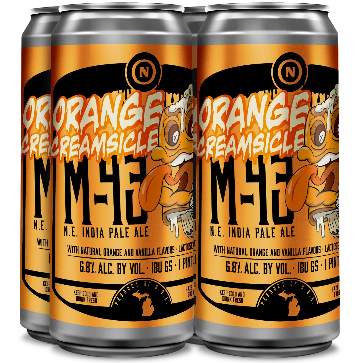 A four pack of Old Nation Orange Creamsicle M-43 cans.