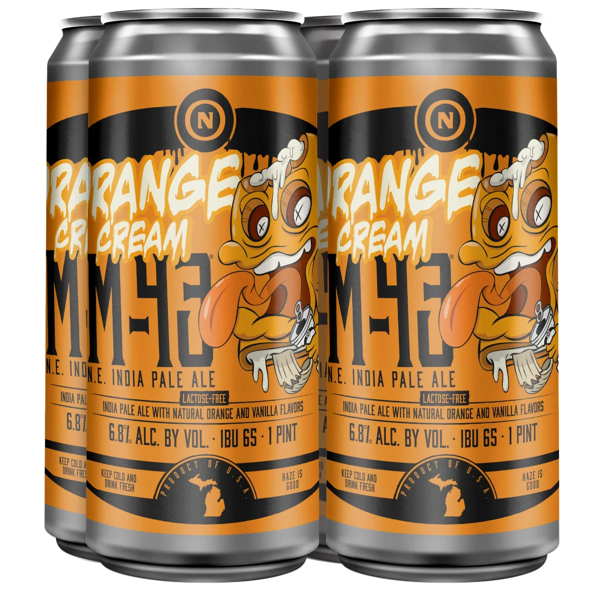 A four pack of Old Nation Orange Cream M-43 cans.