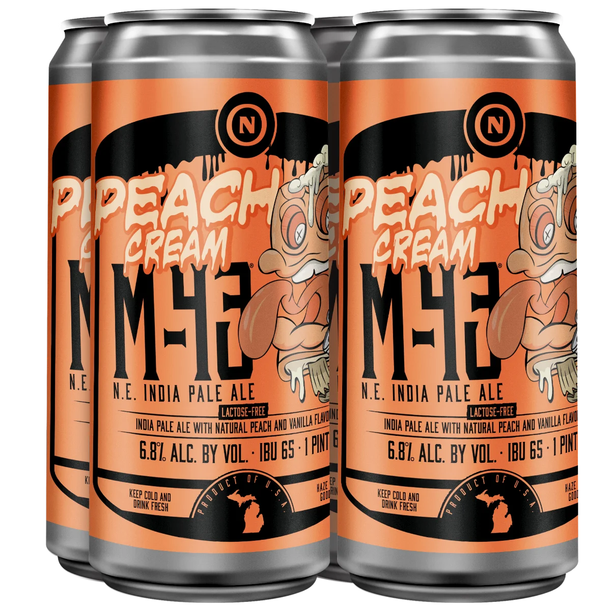 A four pack of Old Nation Peach Cream M-43 cans.
